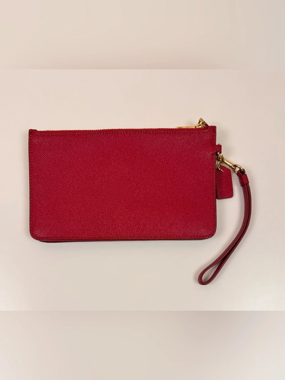 Coach Double Zip Wristlet Wallet Crossgrain Leather True Red Gold
